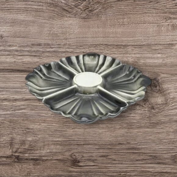 MCM Vintage Serving Tray Ceramic Pottery 4-Section Dip Stand Black Gray - Picture 3 of 8